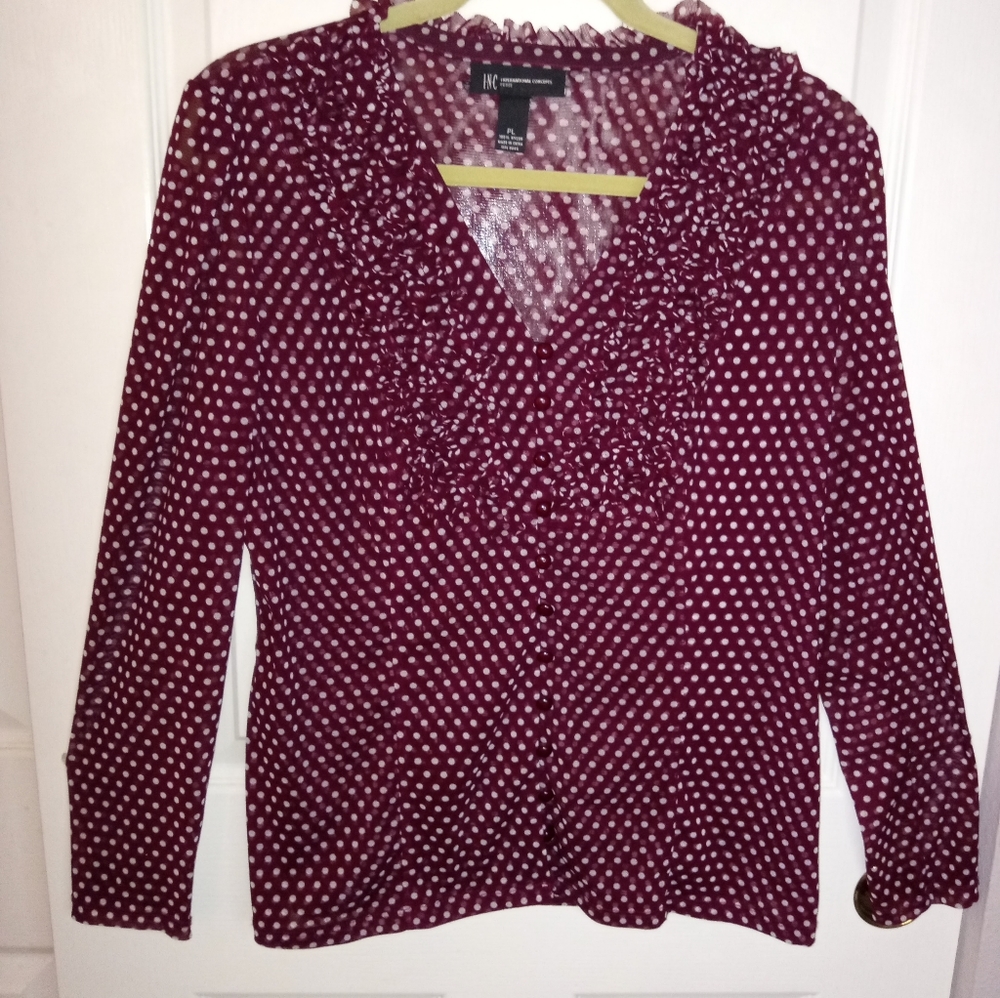 Burgandy INC international concepts mesh blouse size petite L
